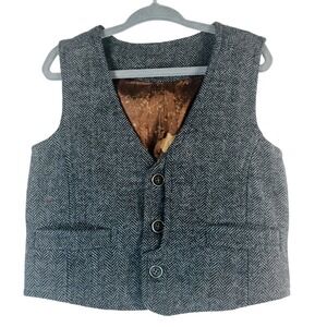 Cool Bear Gray Herringbone Vest with Map Lining Kid‎ Formal Wear Size 2T
